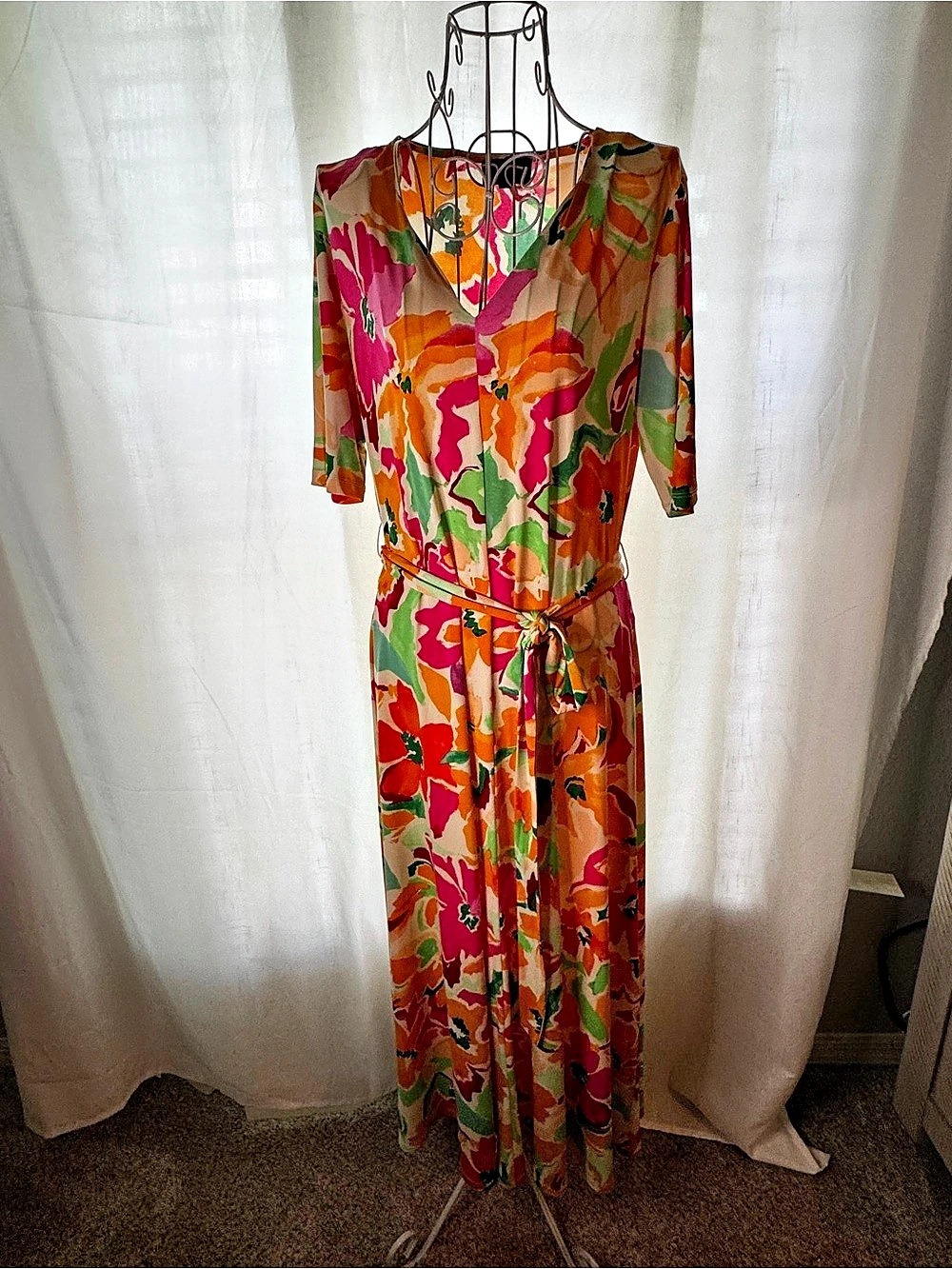 MSK Floral Maxi Dress in Orange & Pink Size Medium